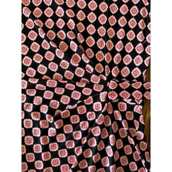 Diane Von Furstenberg Silk Dress 4 Pink Black  Short Sleeves Ruched Tie Waist - Picture 10 of 10